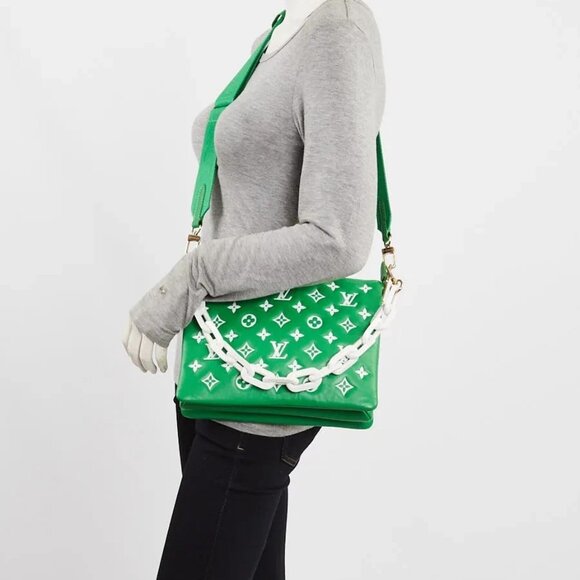 Louis Vuitton Green/White Monogram Embossed Lambskin Leather Match Coussin PM... - Picture 2 of 12